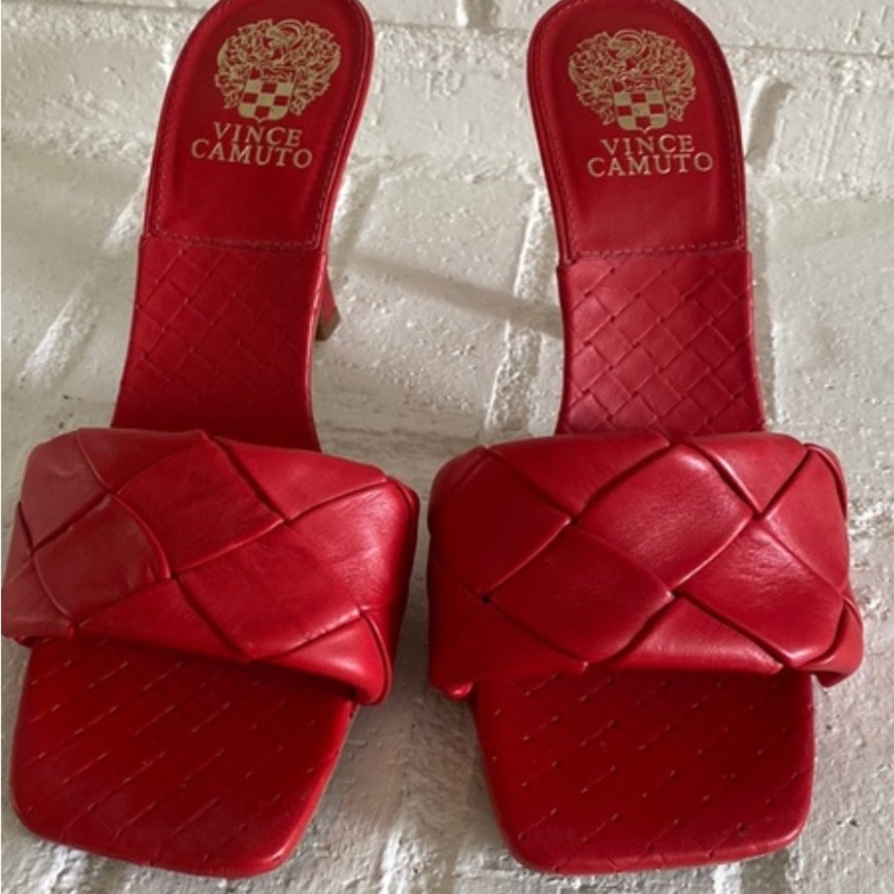 Vince Camuto Bold Red Woven Slide Sandals